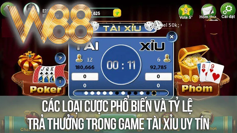 Các Loại Cược Phổ Biến và Tỷ Lệ Trả Thưởng trong Game Tài Xỉu Uy Tín Các Loại Cược Phổ Biến và Tỷ Lệ Trả Thưởng trong Game Tài Xỉu Uy Tín